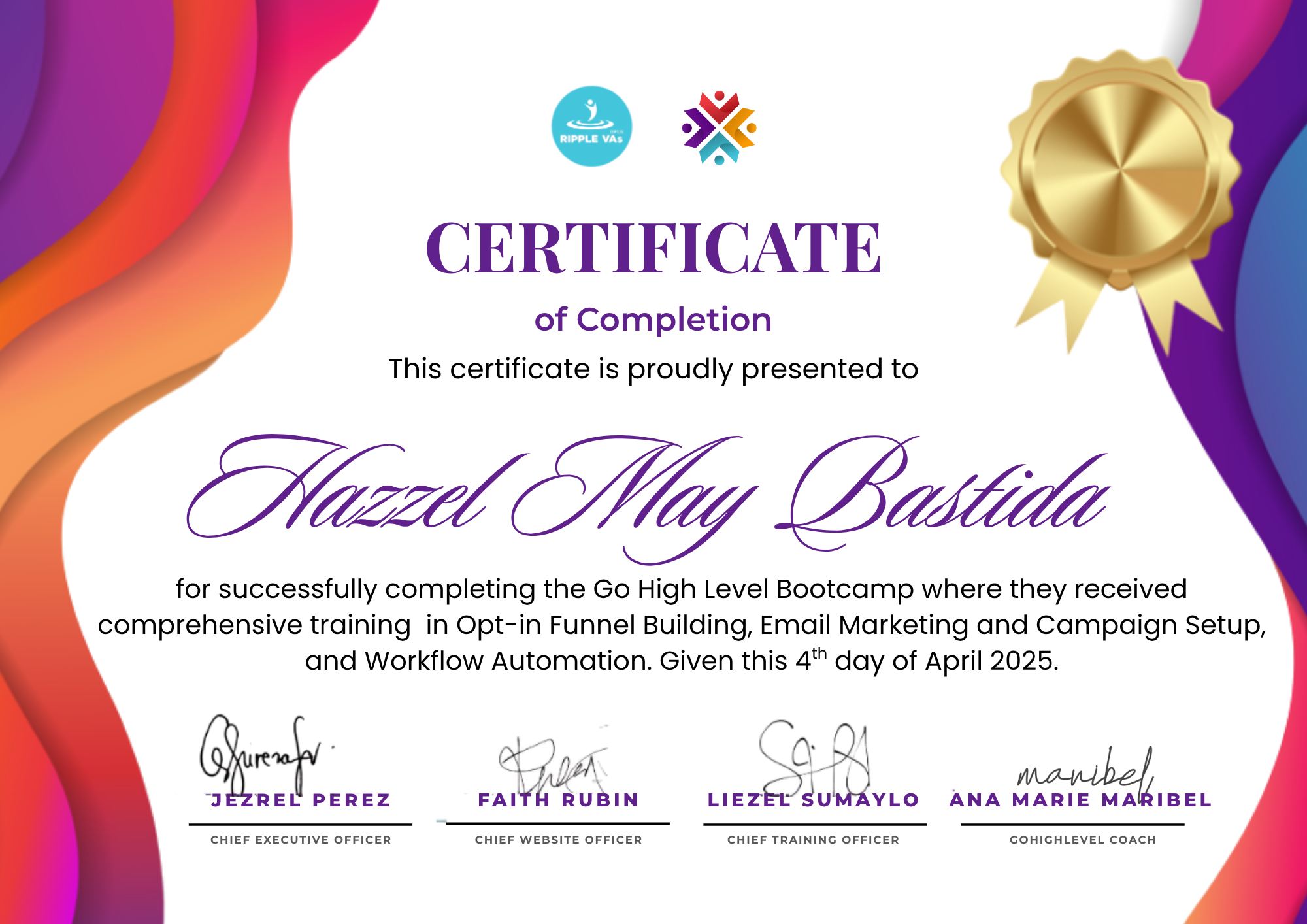 GoHighLevel Bootcamp certificate