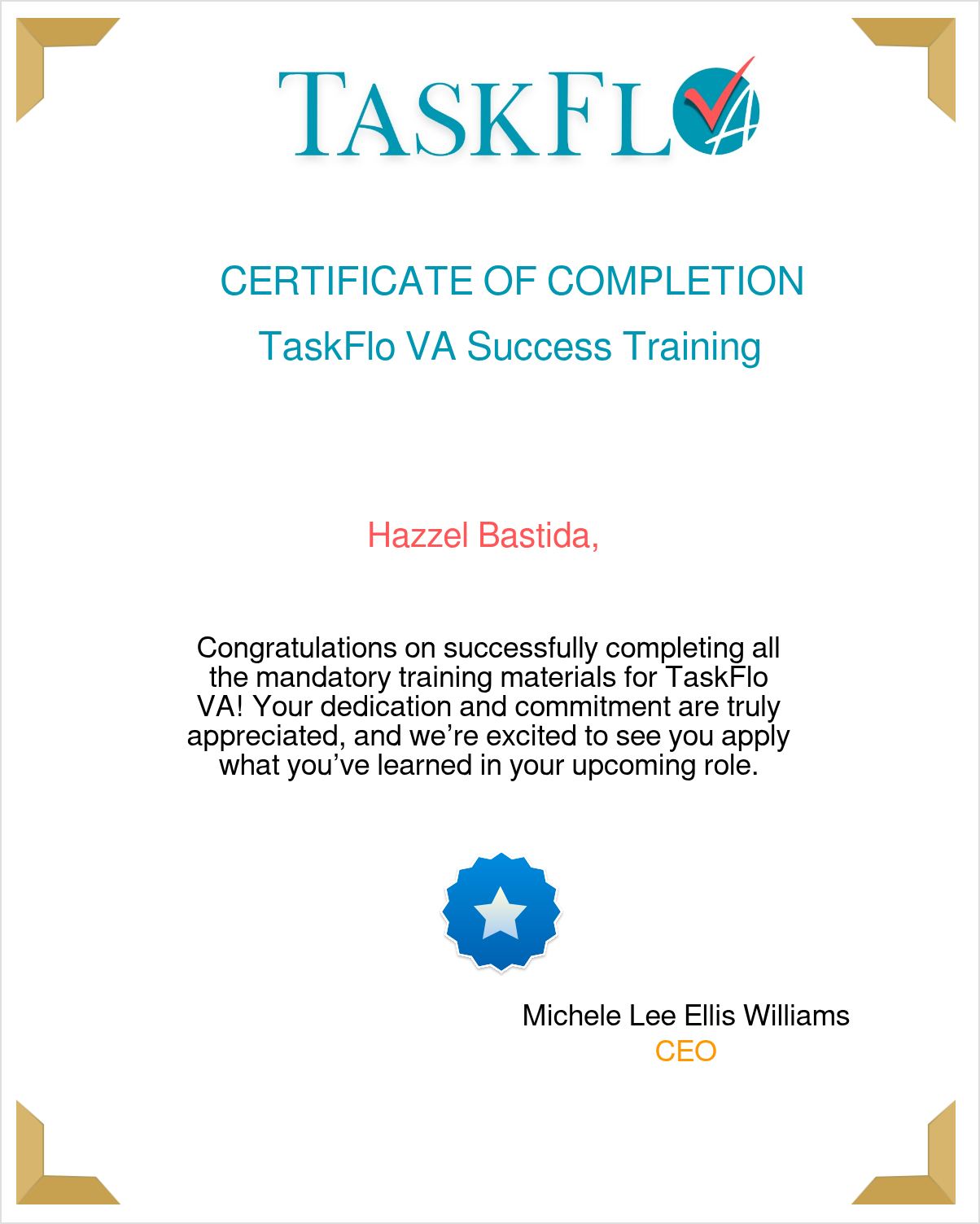 Success Training certificate