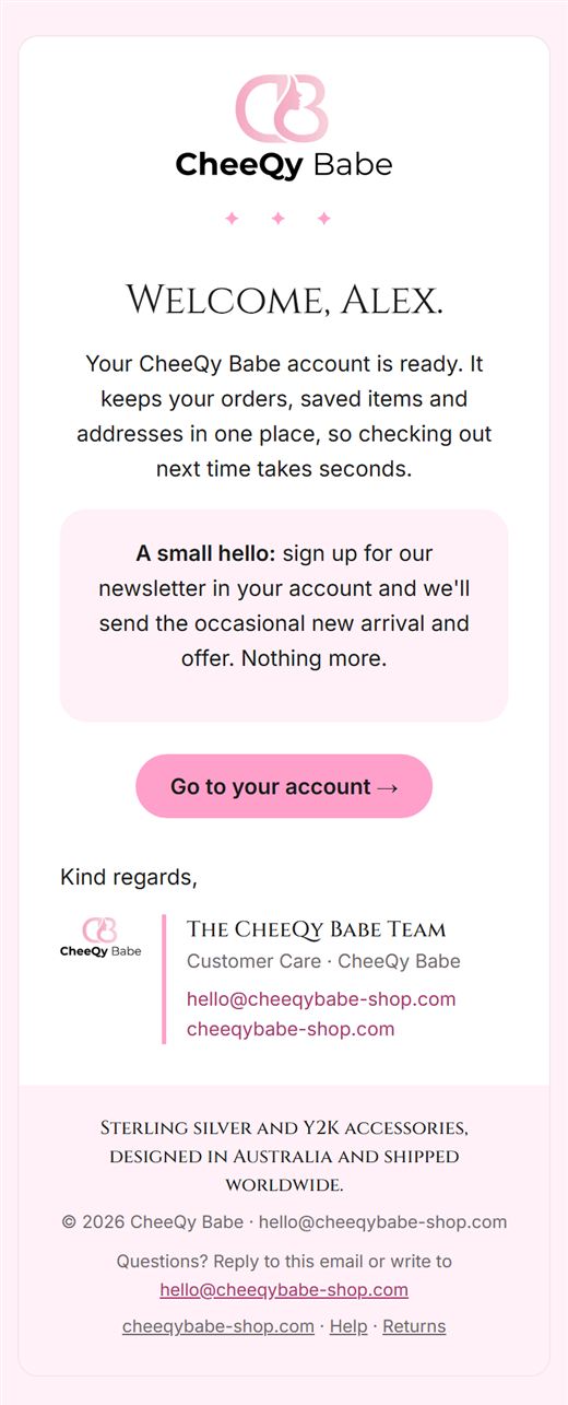 CheeQy Babe welcome email